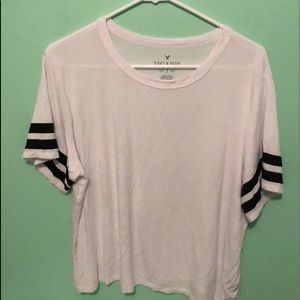 white w/ black striped sleeves american eagle top